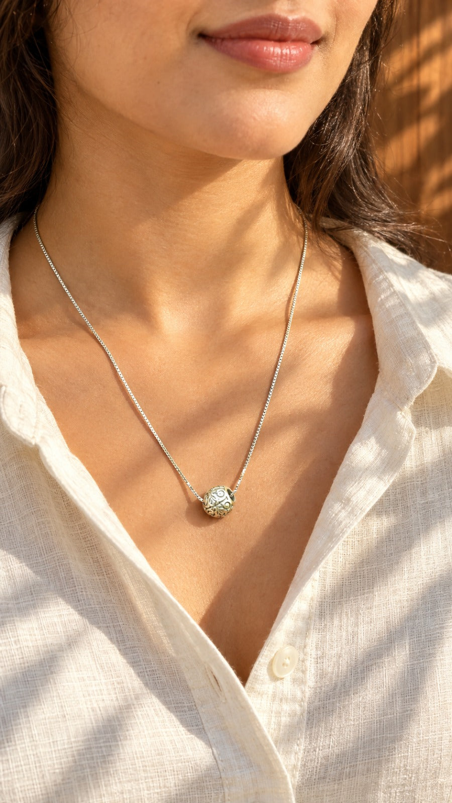 Filigree Sphere 925 Silver Pendant Necklace | Vintage Ball Charm