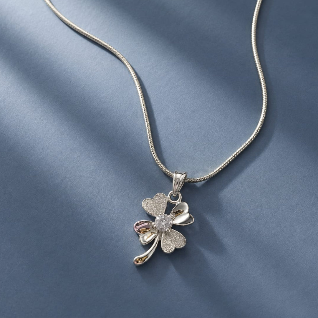 925 Sterling Silver Lucky Clover Flower Pendant Necklace | Elegant Silver Chain for Women