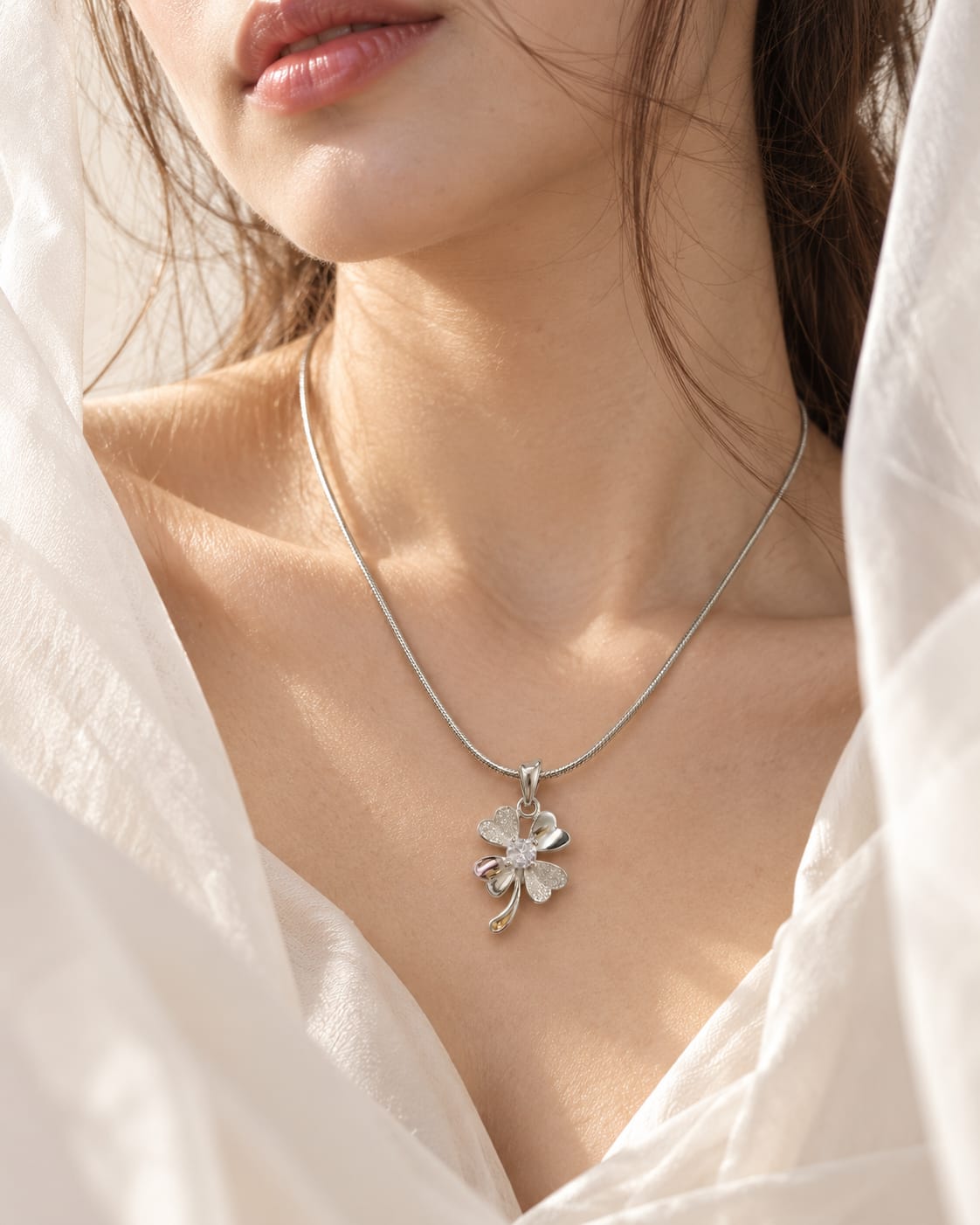 925 Sterling Silver Lucky Clover Flower Pendant Necklace | Elegant Silver Chain for Women