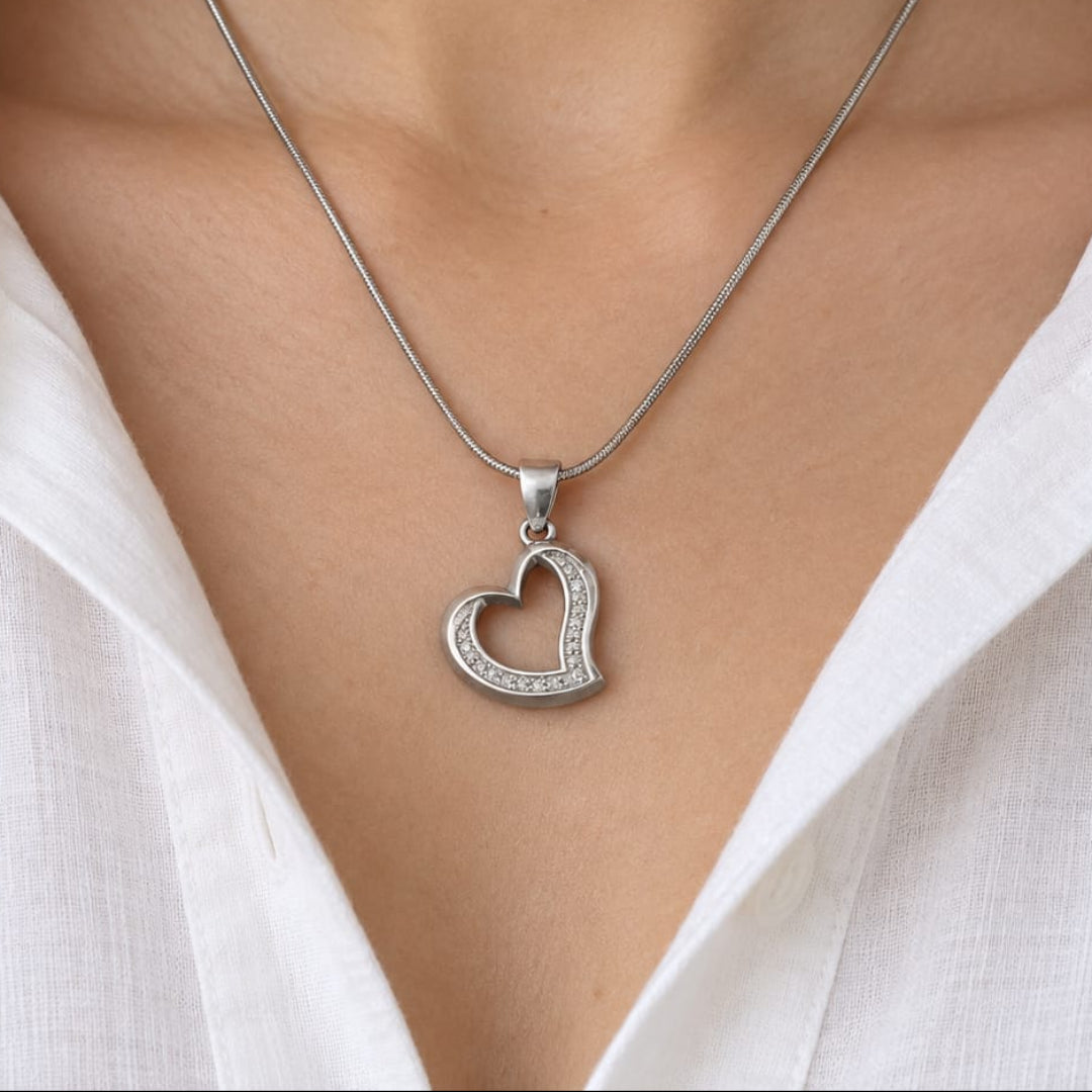 925 Sterling Silver Open Heart Pendant Necklace | Elegant Love Chain Pendant for Women