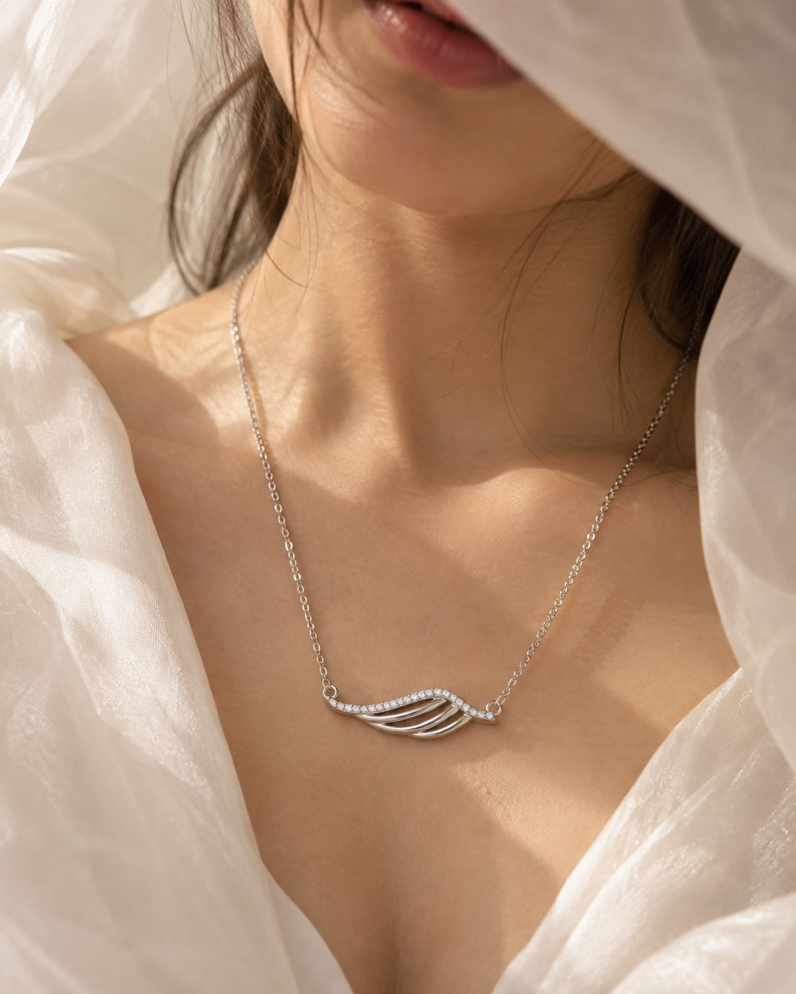 925 Sterling Silver Wave Pendant Necklace | Elegant CZ Chain Pendant for Women