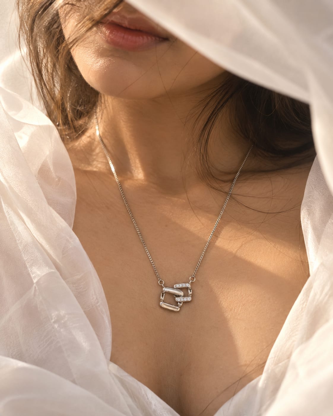 925 Sterling Silver Geometric Link Pendant Necklace | Modern Chain Pendant for Women
