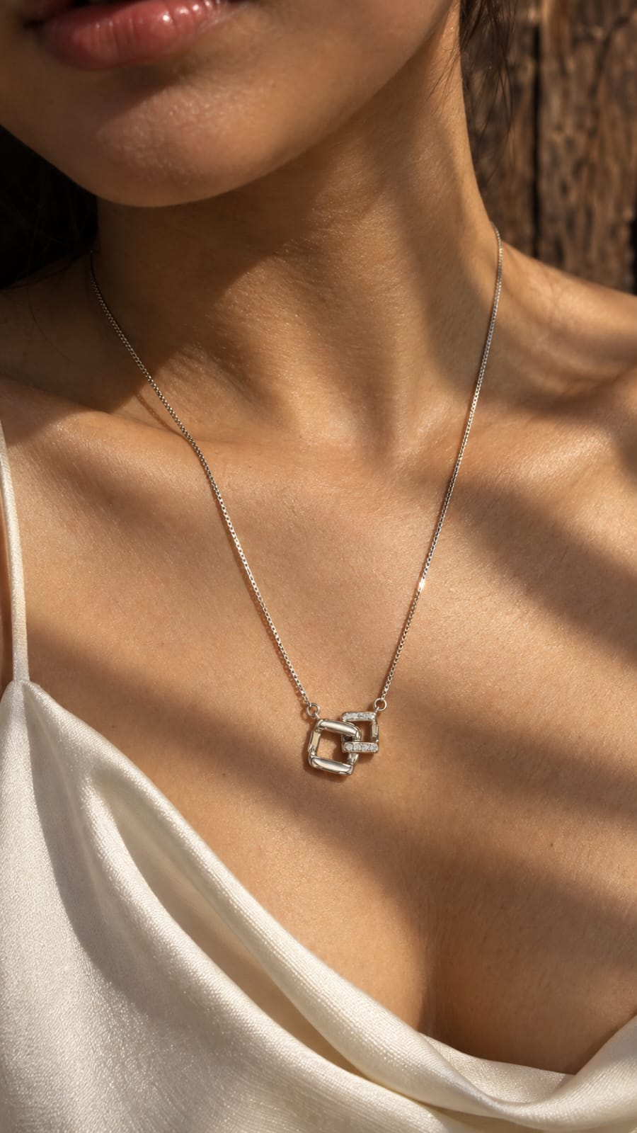 925 Sterling Silver Geometric Link Pendant Necklace | Modern Chain Pendant for Women