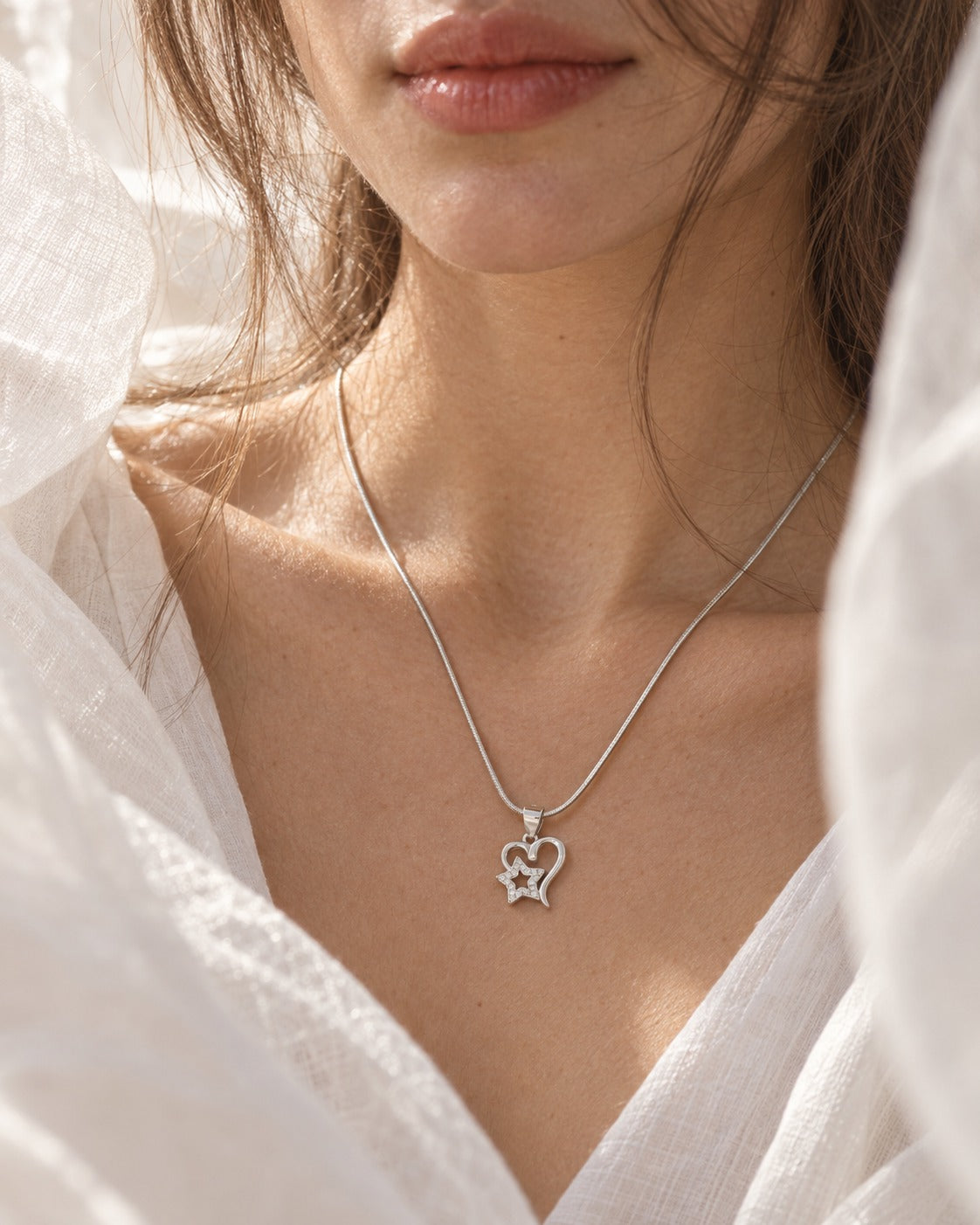 925 Sterling Silver Heart Star Pendant Necklace | Minimal Silver Chain for Women
