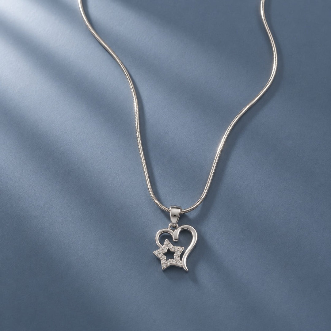 925 Sterling Silver Heart Star Pendant Necklace | Minimal Silver Chain for Women