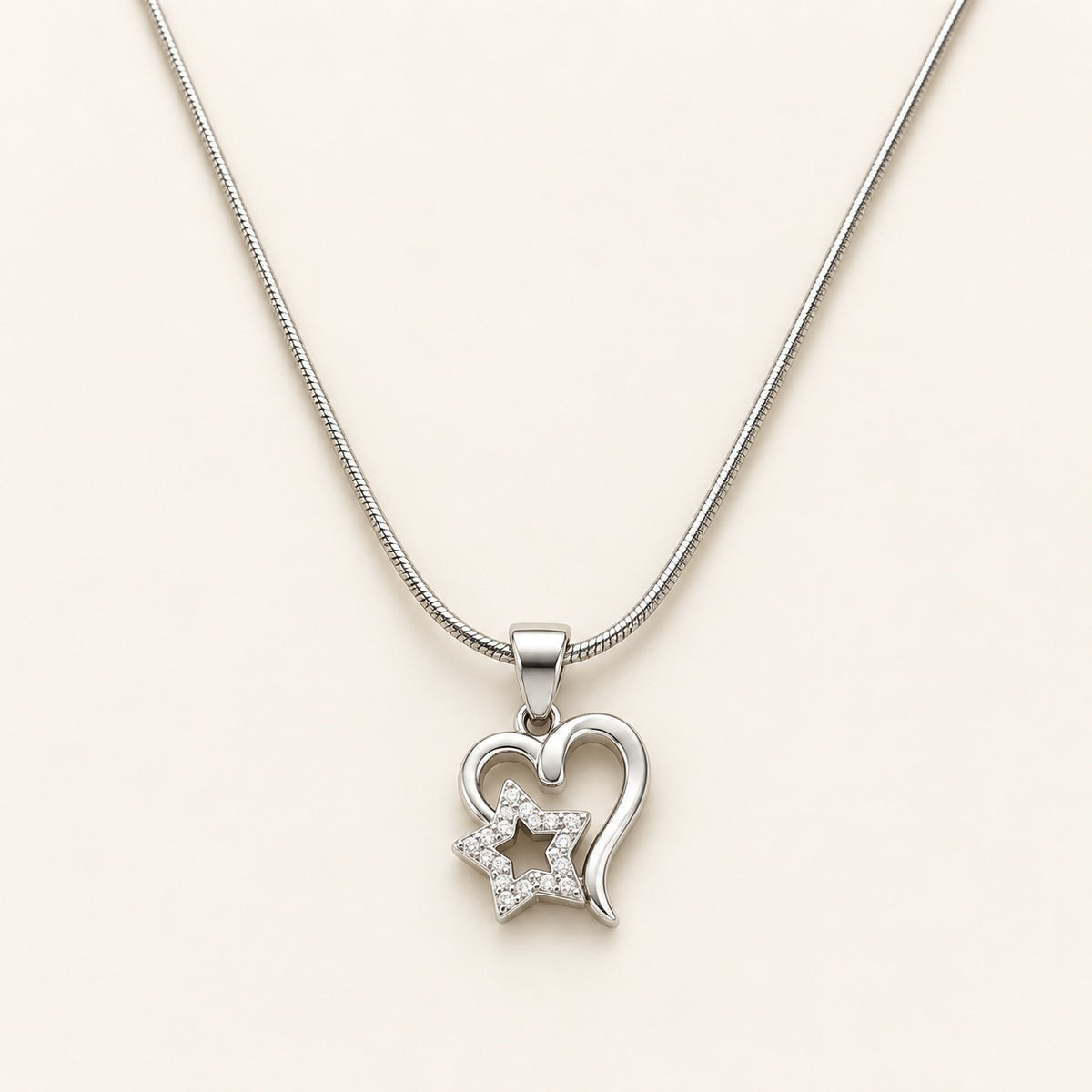 925 Sterling Silver Heart Star Pendant Necklace | Minimal Silver Chain for Women