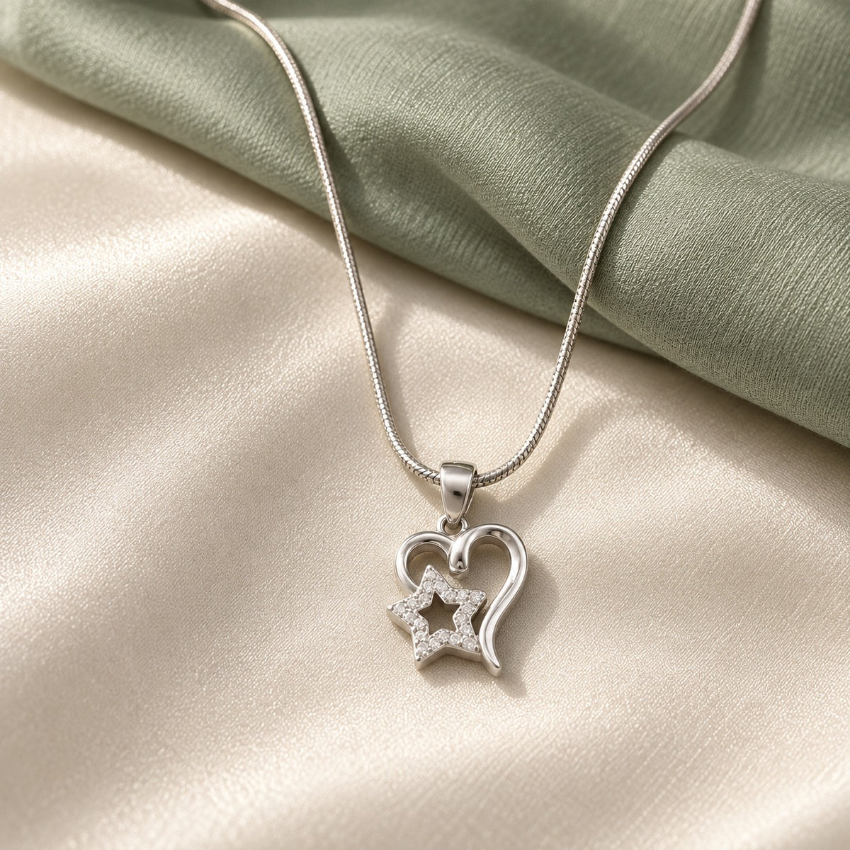 925 Sterling Silver Heart Star Pendant Necklace | Minimal Silver Chain for Women