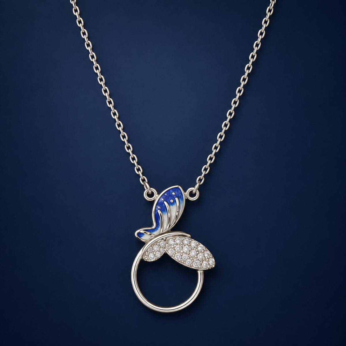 Azure Bird 925 Silver Pendant Necklace | Blue Bird Circle Pendant Chain