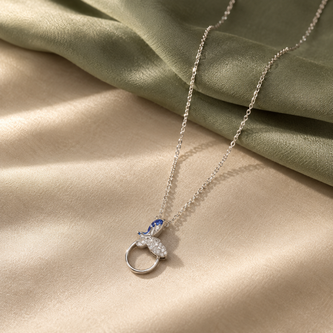 Azure Bird 925 Silver Pendant Necklace | Blue Bird Circle Pendant Chain