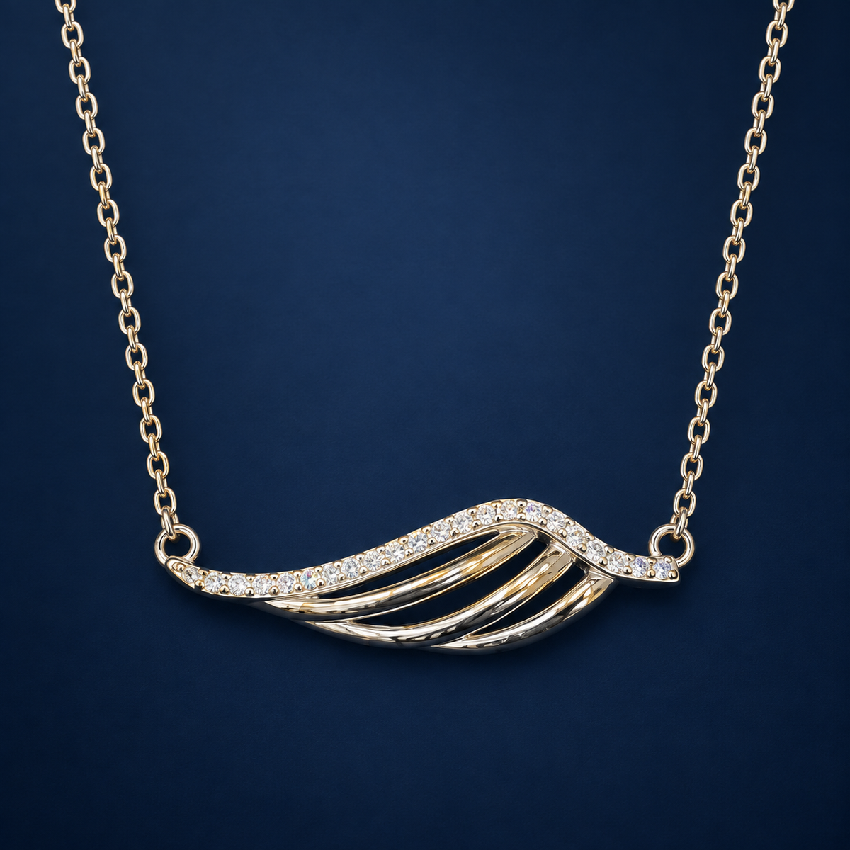 925 Sterling Silver Wave Pendant Necklace | Elegant CZ Chain Pendant for Women