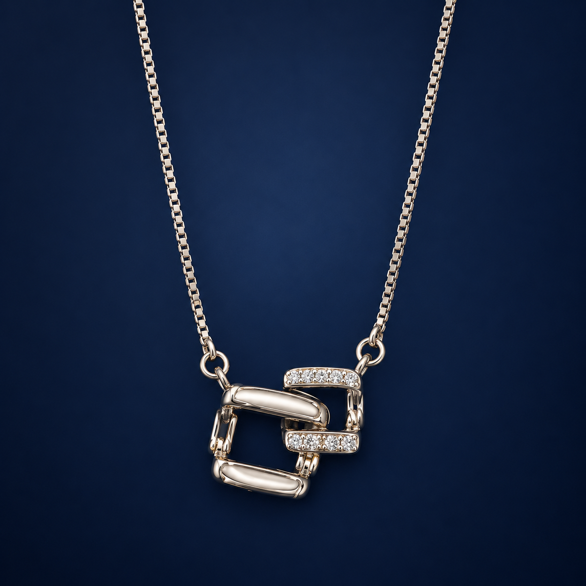 925 Sterling Silver Geometric Link Pendant Necklace | Modern Chain Pendant for Women