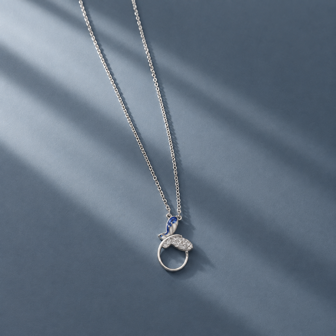 Azure Bird 925 Silver Pendant Necklace | Blue Bird Circle Pendant Chain