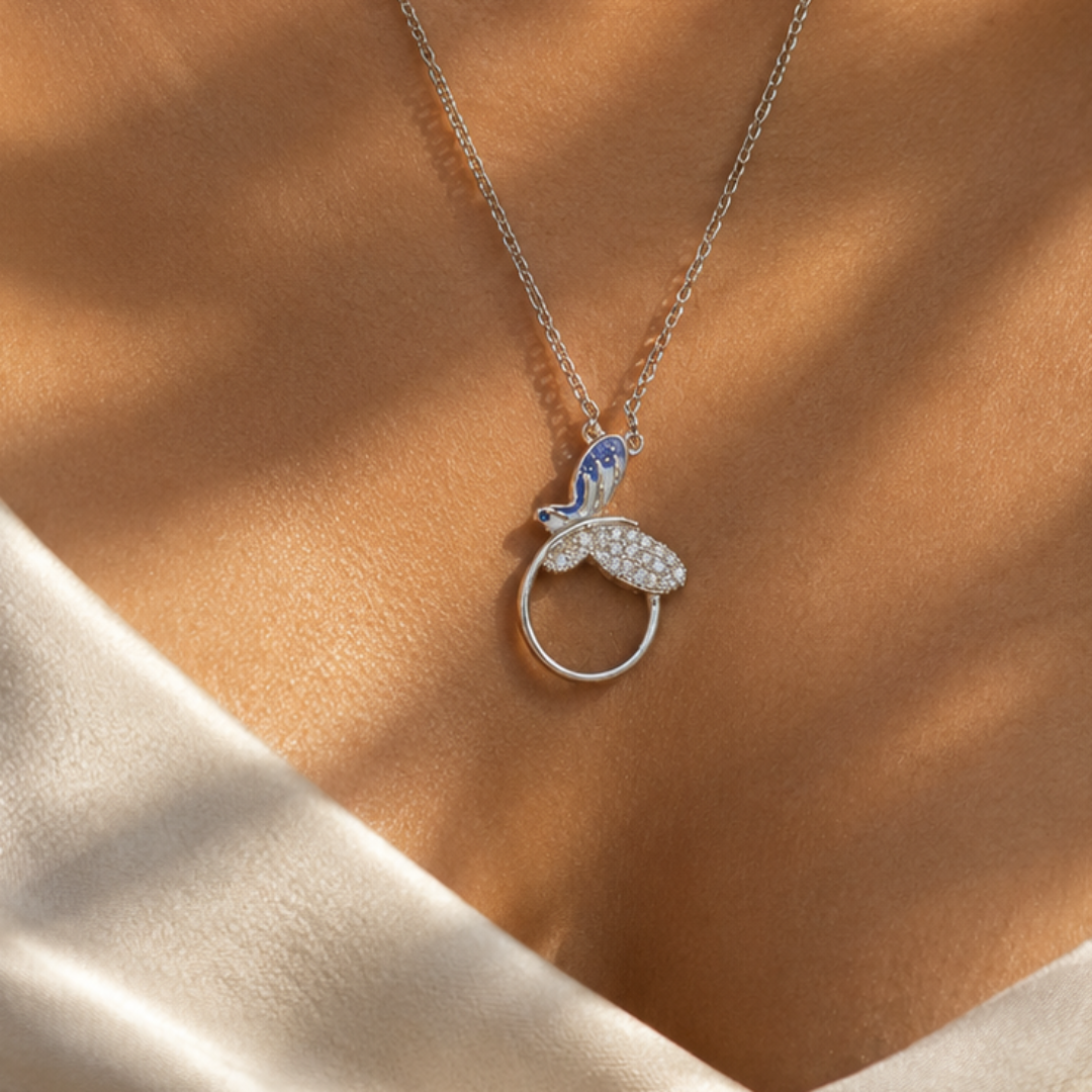 Azure Bird 925 Silver Pendant Necklace | Blue Bird Circle Pendant Chain