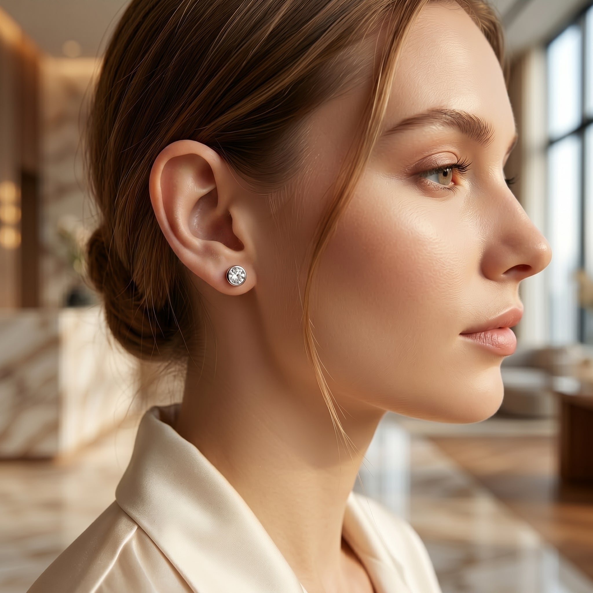 Classic Round Stone Stud Earrings for Women | Elegant Daily Wear Earrings | 925 Sterling Silver